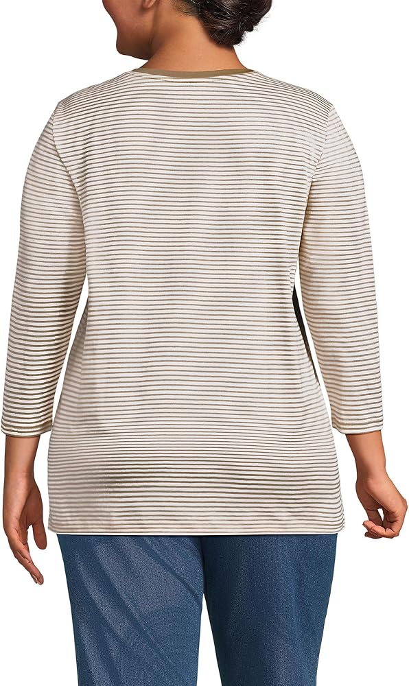 Lands' End Womens 3Q Cotton Supima Crew Neck Tunic Champagne Micro